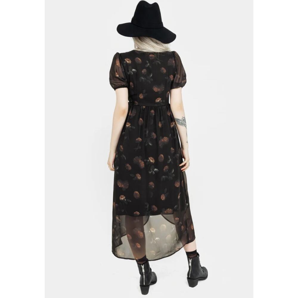 New Disturbia Womens 14 Dress Plus Size Monica Floral Chiffon Midi Wrap Goth Emo - Picture 2 of 10